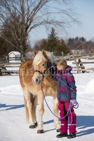 Young girl leading horse