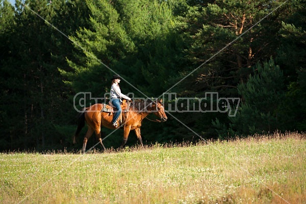 Young woman trail riding in Ontario Canada