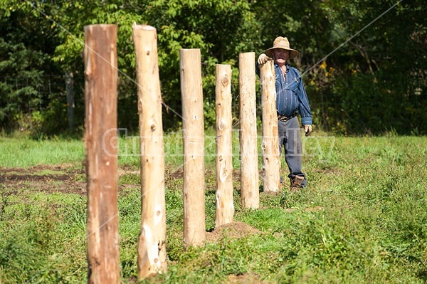 Farmer building new fence