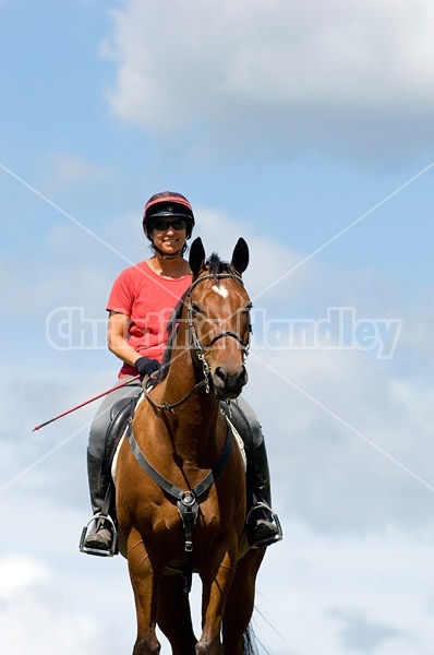 Woman riding bay horse